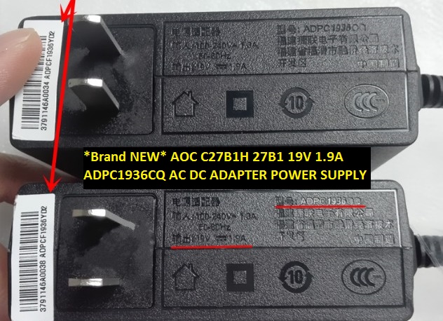 *Brand NEW*19V 1.9A AC DC ADAPTER AOC ADPC1936CQ C27B1H 27B1 POWER SUPPLY - Click Image to Close